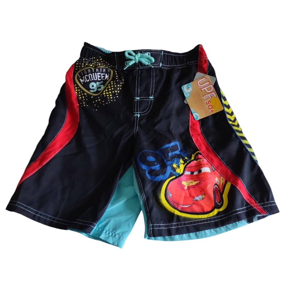 Disney Store Pixar Boys Size 7/8 Lightning McQueen UPF 50+ Swim Shorts